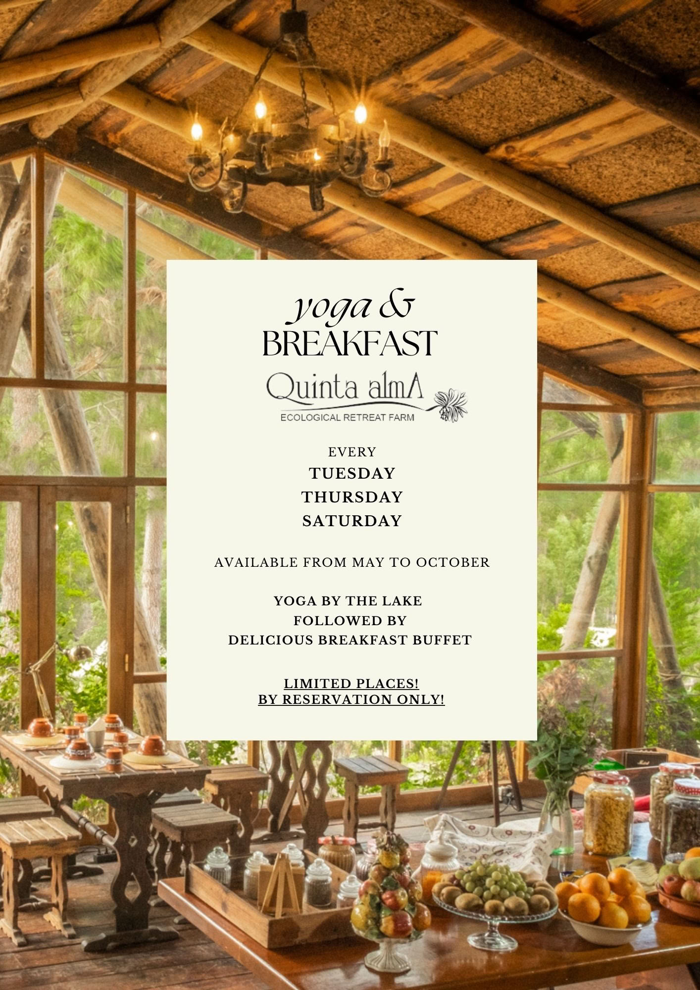 Yoga junto al lago y experiencia de desayuno buffet en Quinta Alma