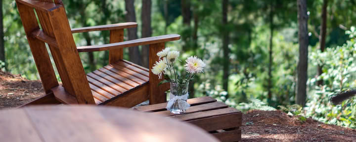 Cabaña privada con baño privado, terraza y vista al bosque